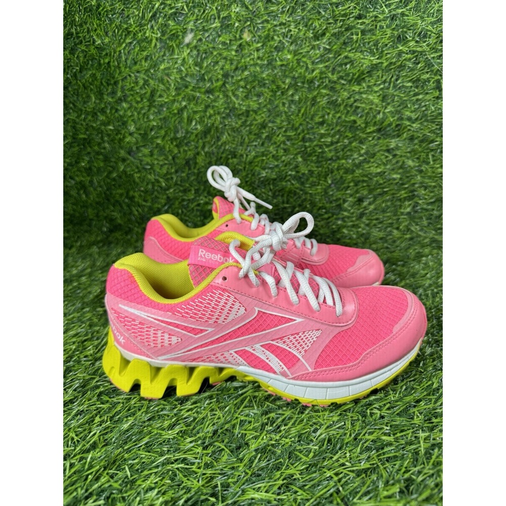 Reebok Running ZigTech Strap Pink Yellow Mesh Shoes Womens Size 5  Fast Ship